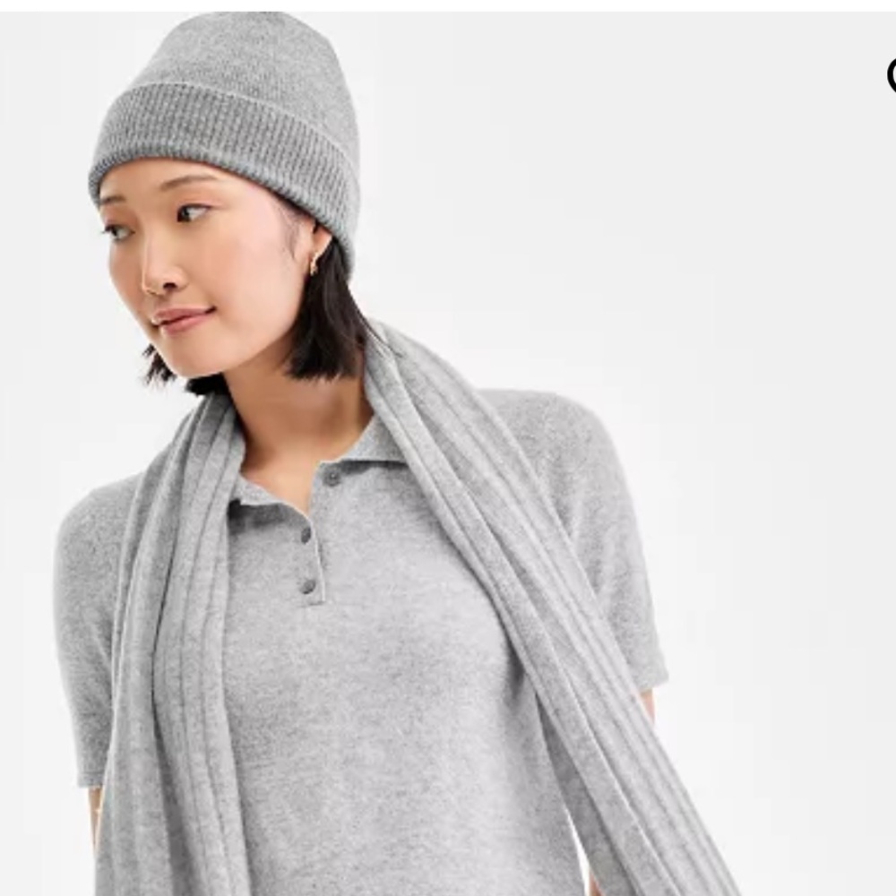 NEW Women's Charter Club Bright Iced Heather Grey Cuffed Beanie NWT - Picture 4 of 4